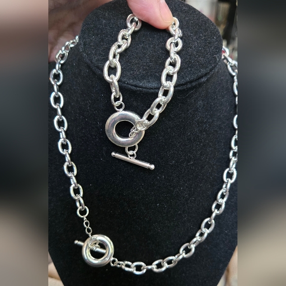 Sterling Silver Necklace & Bracelet Anchor Chain Set NEW - Picture 2 of 4